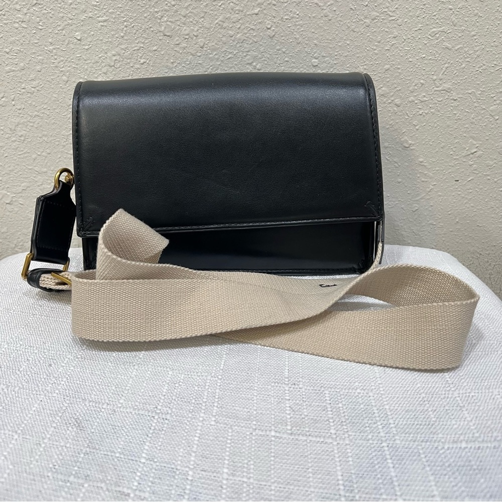 NWOT ZARA Black Shoulder Bag With Canvas Strap | Purse Handbag Crossbody Gold